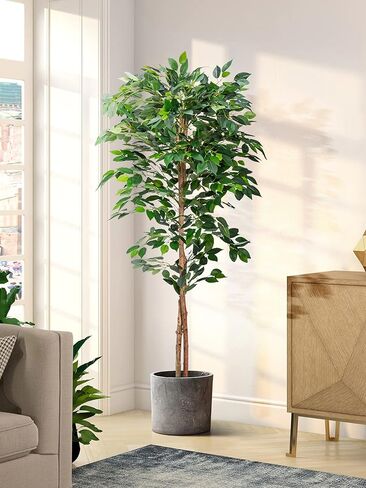 أشجار الزيتون الاصطناعية النباتات المصطنعة النباتات المزيفة المزيفة الأشجار الاصطناعية مع أوراق الحرير وعاء الحضانة ، والنباتات المزيفة لديكور المنزل (شجرة ficus ، 5ft-1pack) in Kuwait