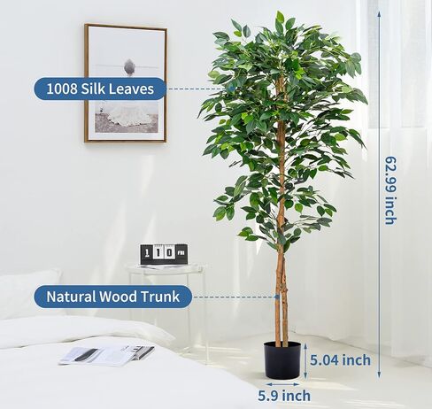 أشجار الزيتون الاصطناعية النباتات المصطنعة النباتات المزيفة المزيفة الأشجار الاصطناعية مع أوراق الحرير وعاء الحضانة ، والنباتات المزيفة لديكور المنزل (شجرة ficus ، 5ft-1pack) in Kuwait