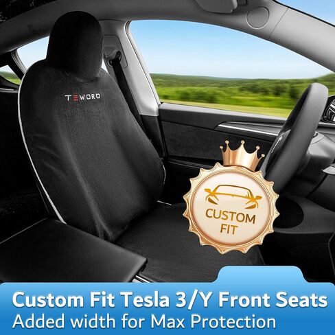 Premium Microfiber Towel Tesla Model Y Juniper/3 Seat Covers, Waterpooof | Sweatproof | Machine Washable | Non-Slip, Seat Protector for Tesla Model 3/Y 2016-2025 Interior Accessories - (2Pack, Black) in Saudi Arabia