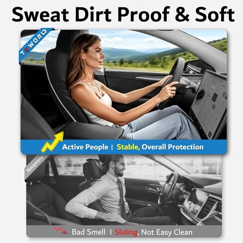 Premium Microfiber Towel Tesla Model Y Juniper/3 Seat Covers, Waterpooof | Sweatproof | Machine Washable | Non-Slip, Seat Protector for Tesla Model 3/Y 2016-2025 Interior Accessories - (2Pack, Black) in Saudi Arabia