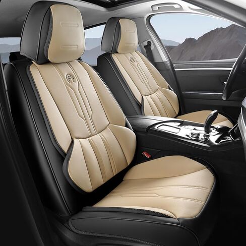Car Seat Covers Custom Fit for Ford F150 2009-2025, Faux Leather Seat Cover Set fit for Cars 2017-2025 F250 F350 F450, Compatible with Crew Quad Regular Cab Pickup Truck Cushions(BeigeBlack, Full Set) in Saudi Arabia
