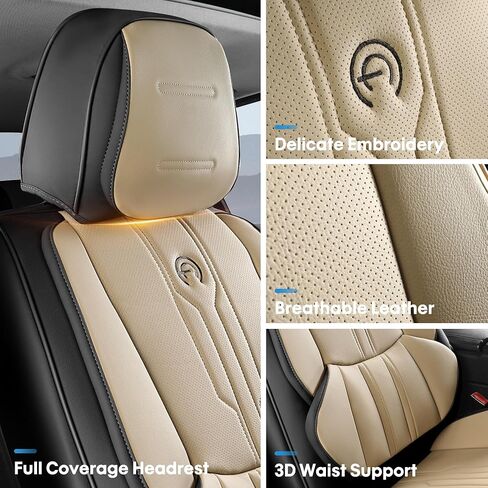 Car Seat Covers Custom Fit for Ford F150 2009-2025, Faux Leather Seat Cover Set fit for Cars 2017-2025 F250 F350 F450, Compatible with Crew Quad Regular Cab Pickup Truck Cushions(BeigeBlack, Full Set) in Saudi Arabia