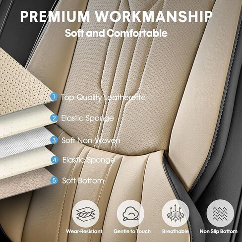 Car Seat Covers Custom Fit for Ford F150 2009-2025, Faux Leather Seat Cover Set fit for Cars 2017-2025 F250 F350 F450, Compatible with Crew Quad Regular Cab Pickup Truck Cushions(BeigeBlack, Full Set) in Saudi Arabia