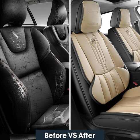 Car Seat Covers Custom Fit for Ford F150 2009-2025, Faux Leather Seat Cover Set fit for Cars 2017-2025 F250 F350 F450, Compatible with Crew Quad Regular Cab Pickup Truck Cushions(BeigeBlack, Full Set) in Saudi Arabia
