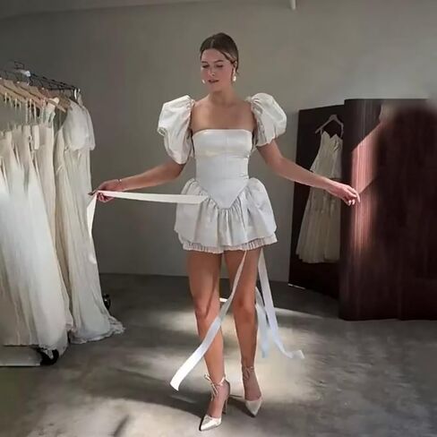 فستان زفاف قصير الأكمام من أكمام قصيرة للعروس فستان حزب العودة للوطن للعروس in Kuwait