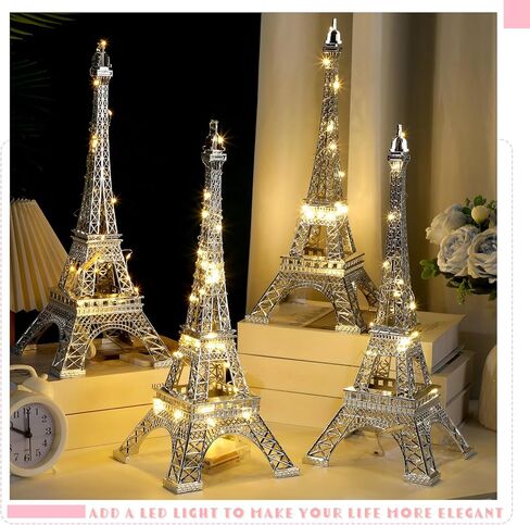 Therwen 6 Pcs 15'' Eiffel Tower Statue Decor Alloy Metal Paris French Eiffel Tower Model Collectible Figurine Paris Eiffel Tower Craft Art Statue Model Party Decoration Gift for Cake Topper (Black) in Kuwait