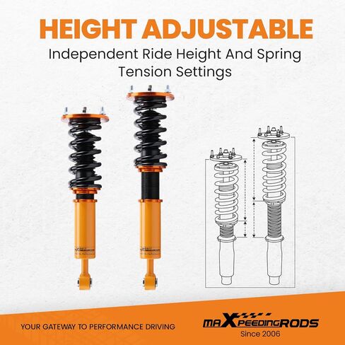 MaxPeedingrods Coilovers for exus LS430 2001-2006 ، طقم التعليق القابل للتعديل قابلة للتعديل ، دعامات امتصاص الصدمات المسبقة مسبقًا ، الهواء لخفض التعليق الربيعي ، الذهب ، الذهب in Saudi Arabia