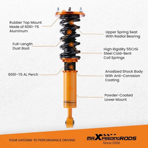 MaxPeedingrods Coilovers for exus LS430 2001-2006 ، طقم التعليق القابل للتعديل قابلة للتعديل ، دعامات امتصاص الصدمات المسبقة مسبقًا ، الهواء لخفض التعليق الربيعي ، الذهب ، الذهب in Saudi Arabia