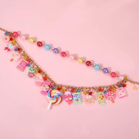 Candy Layered Necklaces for Women Novelty Colorful Beads Lollipop Sweet Candy Bear Ice Cream Dessert Cake Pendant Choker Necklace for Birthday Halloween Holiday Party Jewelry Gift in Saudi Arabia