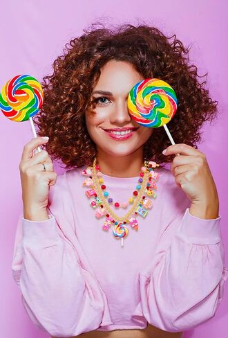 Candy Layered Necklaces for Women Novelty Colorful Beads Lollipop Sweet Candy Bear Ice Cream Dessert Cake Pendant Choker Necklace for Birthday Halloween Holiday Party Jewelry Gift in Saudi Arabia