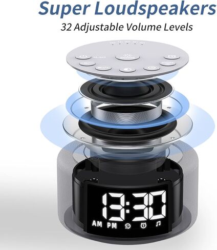 【3 في 1】ساعة منبه صوتية بإضاءة ليلية مع 27 صوتًا للنوم، آلة ضوضاء بيضاء للأطفال والبالغين و32 مستوى من الذاكرة ووظيفة الذاكرة الرقمية مع مؤقت إيقاف تلقائي و30 صوتًا للاستيقاظ in Kuwait