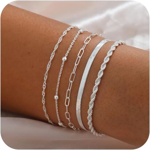 Kyerlyn Silver Gold Bracelets for Women Waterproof, 14K Real Gold Jewelry Sets for Women Trendy Dainty Stackable Cuban Link Paperclip Chain Bracelet in Kuwait