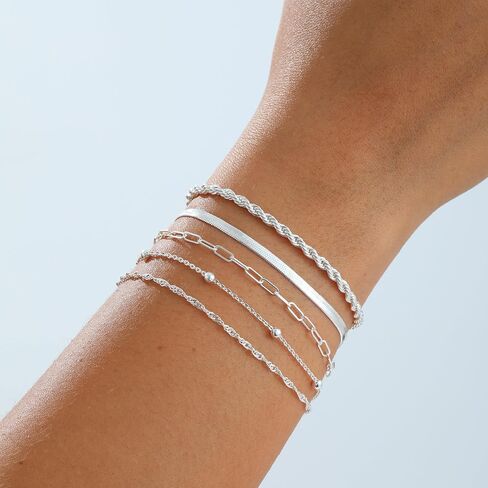 Kyerlyn Silver Gold Bracelets for Women Waterproof, 14K Real Gold Jewelry Sets for Women Trendy Dainty Stackable Cuban Link Paperclip Chain Bracelet in Kuwait