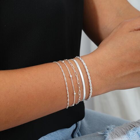 Kyerlyn Silver Gold Bracelets for Women Waterproof, 14K Real Gold Jewelry Sets for Women Trendy Dainty Stackable Cuban Link Paperclip Chain Bracelet in Kuwait