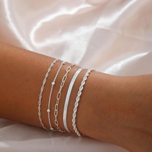 Kyerlyn Silver Gold Bracelets for Women Waterproof, 14K Real Gold Jewelry Sets for Women Trendy Dainty Stackable Cuban Link Paperclip Chain Bracelet in Kuwait