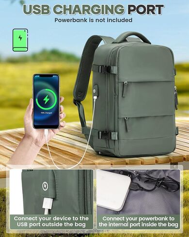 Vacuum Backpack Travel with Pump for Women, Personal Item Carry on Backpack Flight Approved 18x14x8 inches for Men, Waterproof Work Laptop Casual Daypack - Green in Saudi Arabia