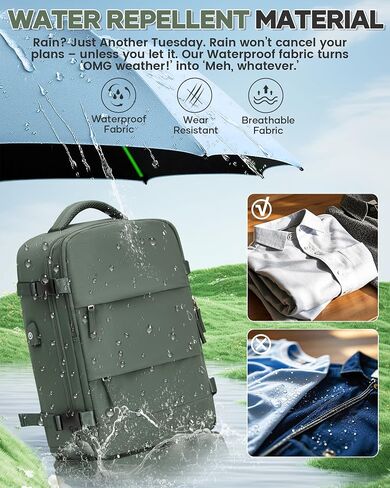 Vacuum Backpack Travel with Pump for Women, Personal Item Carry on Backpack Flight Approved 18x14x8 inches for Men, Waterproof Work Laptop Casual Daypack - Green in Saudi Arabia
