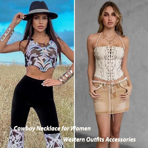 Western Necklaces Cowgirl Outfits for Women Cowboy Boot Charm Necklace Cowgirl Accessories Country Concert Outfits for Women in Saudi Arabia