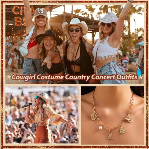 Western Necklaces Cowgirl Outfits for Women Cowboy Boot Charm Necklace Cowgirl Accessories Country Concert Outfits for Women in Saudi Arabia