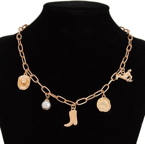 Western Necklaces Cowgirl Outfits for Women Cowboy Boot Charm Necklace Cowgirl Accessories Country Concert Outfits for Women in Saudi Arabia