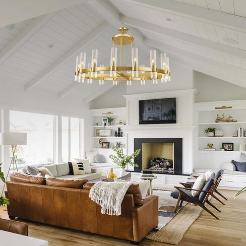 Modern Round Chandelier, 37" Black Water Ripple Crystal Glass Chandelier for Dining Room, 16-Light Luxury Living Room Chandeliers for High Ceiling, Adjustable Large Chandeliers for Staircase, Foyer in Kuwait