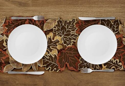 مفرش طاولة عيد الشكر مع أوراق القيقب المطرزة، ديكور طاولة حصاد عيد الشكر في المزرعة (13.7 × 86.6 بوصة) in Kuwait