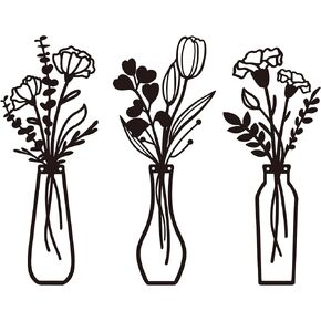 Metal Flowers Wall Arts 3 Pieces Black Metal Wall Decor Minimalist Art Wall Decor for Indoor Bedroom Living Room Bathroom Kitchen. (black1) in Saudi Arabia