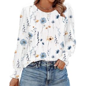 Zeagoo Womens Tops Puff Long Sleeve Shirts Dressy Casual Crew Neck Pleated Summer Fall Work Blouses S-3XL in Kuwait