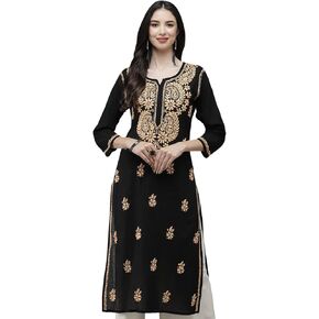 Ada Straight Cotton Kurta Traditional Indian Handcrafted Chikankari Tunic Kurti Dress for Women A411191 in Kuwait