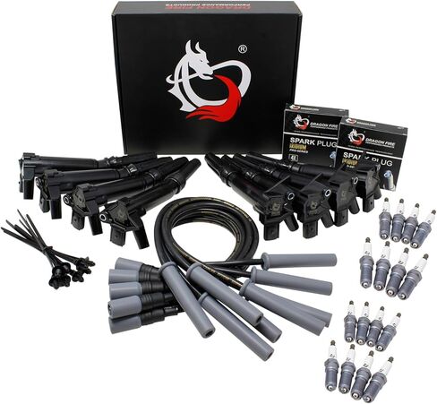 Dragon Fire Performance Ignition Coils Iridium Spark Plugs 150ohm 10mm Spark Clop Wires متوافقة مع 2010-2017 F-150 SVT Raptor F-250 Super Duty F-350 Super Duty 6.2L V8 OEM FIT KIT-1592 in Saudi Arabia