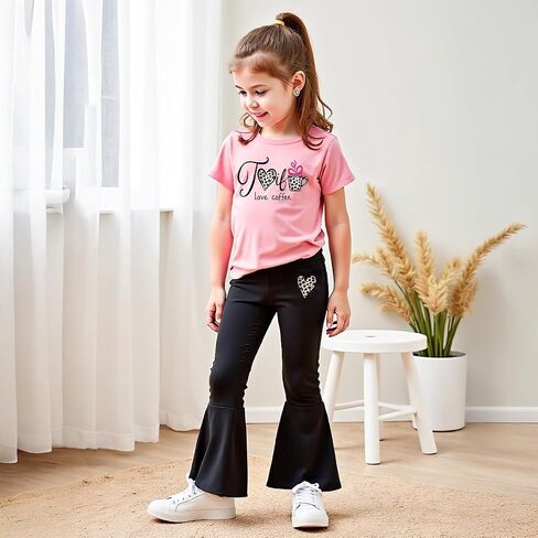 Girls 2 Piece Outfits Graphic pullover and Flare Leg Pants - Stylish and Comfortable 3-9 Years (140,P8389) in Saudi Arabia