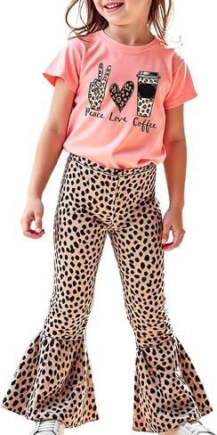 Girls 2 Piece Outfits Graphic pullover and Flare Leg Pants - Stylish and Comfortable 3-9 Years (140,P8389) in Saudi Arabia