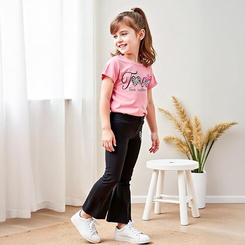 Girls 2 Piece Outfits Graphic pullover and Flare Leg Pants - Stylish and Comfortable 3-9 Years (140,P8389) in Saudi Arabia