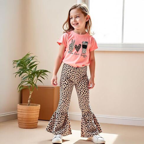 Girls 2 Piece Outfits Graphic pullover and Flare Leg Pants - Stylish and Comfortable 3-9 Years (140,P8389) in Saudi Arabia