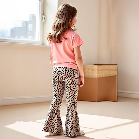 Girls 2 Piece Outfits Graphic pullover and Flare Leg Pants - Stylish and Comfortable 3-9 Years (140,P8389) in Saudi Arabia