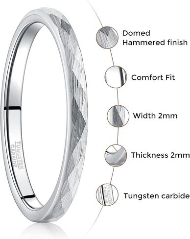 NUNCAD 2mm Tungsten Wedding Band Ring for Men Women 14K Gold/Silver/Black Domed Hammered Finish Comfort Fit Size 5-12 in Saudi Arabia