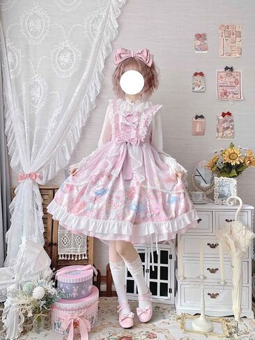 Lolita Juniors فساتين Kawaii الأرنب طباعة النمط الياباني الأميرة أنيمي حفل تأثيري in Saudi Arabia