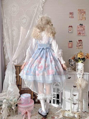 Lolita Juniors فساتين Kawaii الأرنب طباعة النمط الياباني الأميرة أنيمي حفل تأثيري in Saudi Arabia