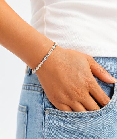 Initial Beaded Bracelets for Women Silver Heart Initial Boho Bracelet Letter A-Z Charm Handmade Ball Bead Bracelet Trendy Jewelry Gifts for Mom Lover Friends in Kuwait