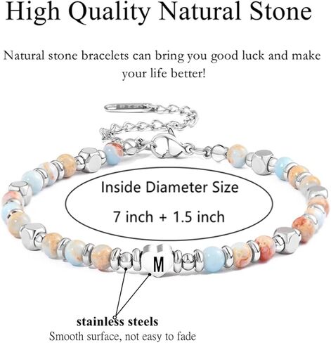 Initial Beaded Bracelets for Women Silver Heart Initial Boho Bracelet Letter A-Z Charm Handmade Ball Bead Bracelet Trendy Jewelry Gifts for Mom Lover Friends in Kuwait