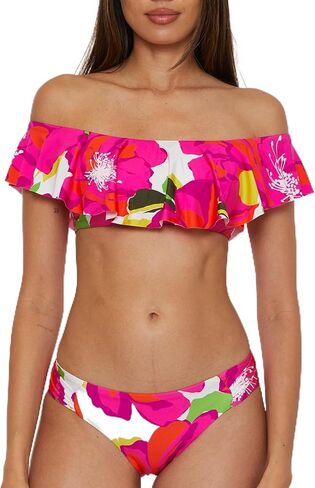 Trina Turk Women's Bloom Ruffle Bandeau Bikini Top, Off Shoulder, Floral Print, Swimwear Separates in Saudi Arabia