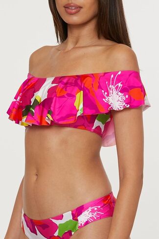 Trina Turk Women's Bloom Ruffle Bandeau Bikini Top, Off Shoulder, Floral Print, Swimwear Separates in Saudi Arabia