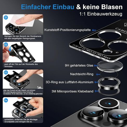 AFARER for iPhone 16 Pro/16 Pro Max Camera Lens Protector,[Anti-Scratch][Not Easy to Break] Metal Tempered Glass Individual Camera Cover for iPhone 16 Pro Max / 16 Pro-Black Titanium,1 Set in Kuwait