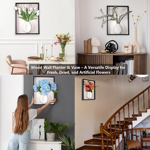 yimido Plant Picture Frame Wall Decor – Wall Planters for Indoor Plants, 3D Wall Art Plant Frame with Ceramic Vase and Artificial Tulips, Hanging Plant Holder for Living Room, Bedroom, Hallway, Black in Kuwait