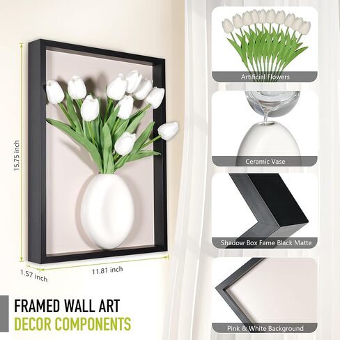 yimido Plant Picture Frame Wall Decor – Wall Planters for Indoor Plants, 3D Wall Art Plant Frame with Ceramic Vase and Artificial Tulips, Hanging Plant Holder for Living Room, Bedroom, Hallway, Black in Kuwait