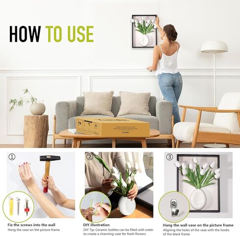 yimido Plant Picture Frame Wall Decor – Wall Planters for Indoor Plants, 3D Wall Art Plant Frame with Ceramic Vase and Artificial Tulips, Hanging Plant Holder for Living Room, Bedroom, Hallway, Black in Kuwait
