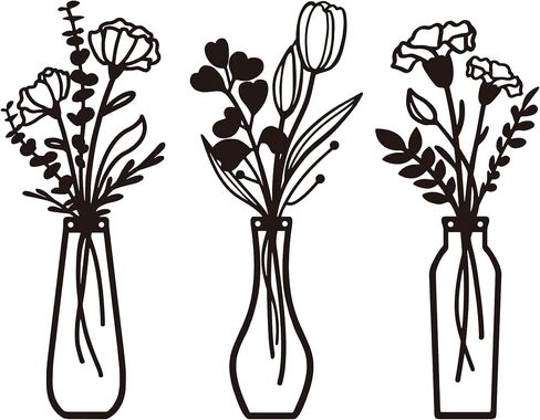 Metal Flowers Wall Arts 3 Pieces Black Metal Wall Decor Minimalist Art Wall Decor for Indoor Bedroom Living Room Bathroom Kitchen. (black1) in Saudi Arabia