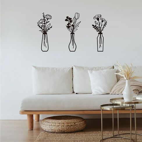Metal Flowers Wall Arts 3 Pieces Black Metal Wall Decor Minimalist Art Wall Decor for Indoor Bedroom Living Room Bathroom Kitchen. (black1) in Saudi Arabia