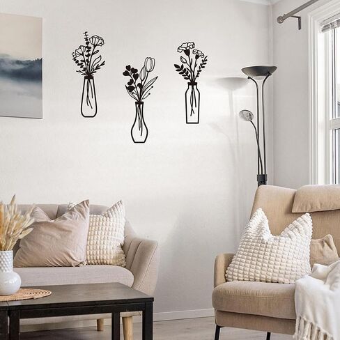 Metal Flowers Wall Arts 3 Pieces Black Metal Wall Decor Minimalist Art Wall Decor for Indoor Bedroom Living Room Bathroom Kitchen. (black1) in Saudi Arabia