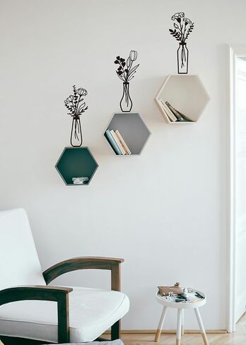 Metal Flowers Wall Arts 3 Pieces Black Metal Wall Decor Minimalist Art Wall Decor for Indoor Bedroom Living Room Bathroom Kitchen. (black1) in Saudi Arabia